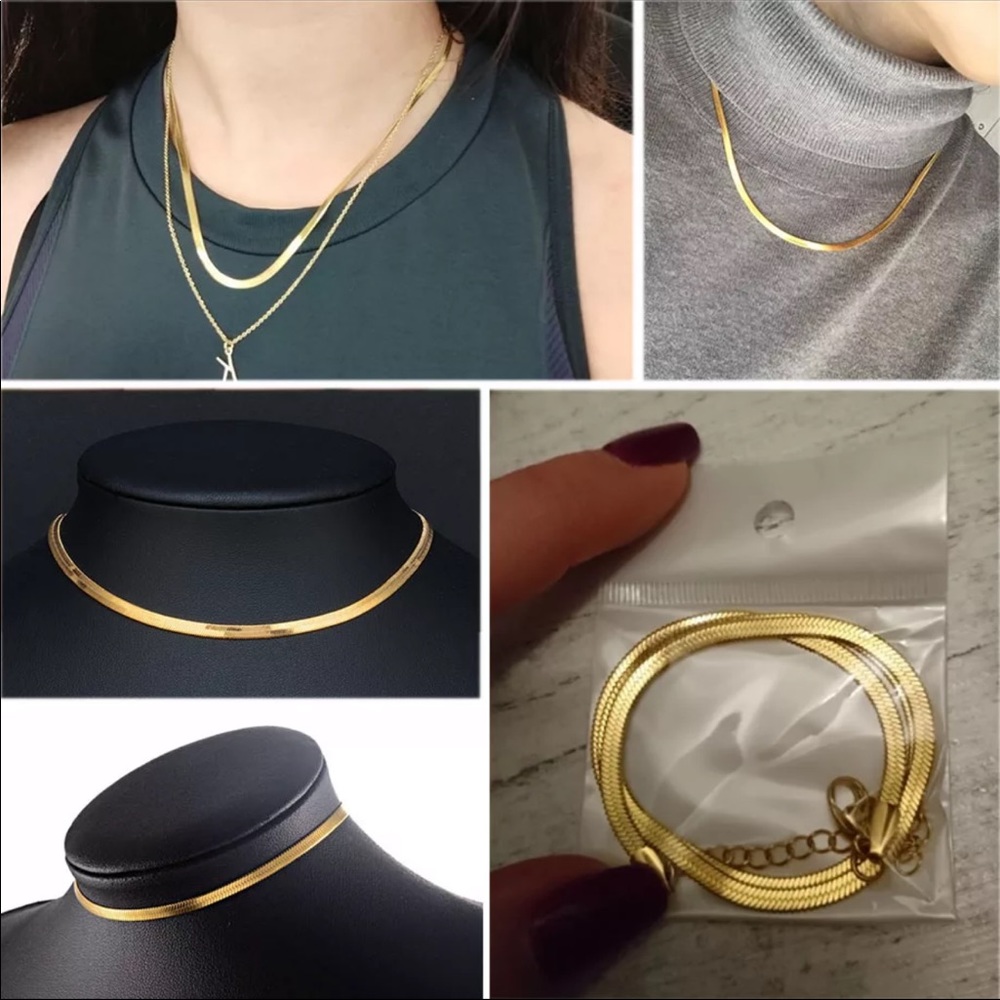 NEW GOLD HERRINGBONE NECKLACE - Picture 3 of 3